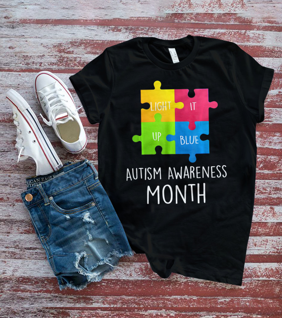Light It Up Blue Autism Awareness Month Puzzle Piece T-Shirt