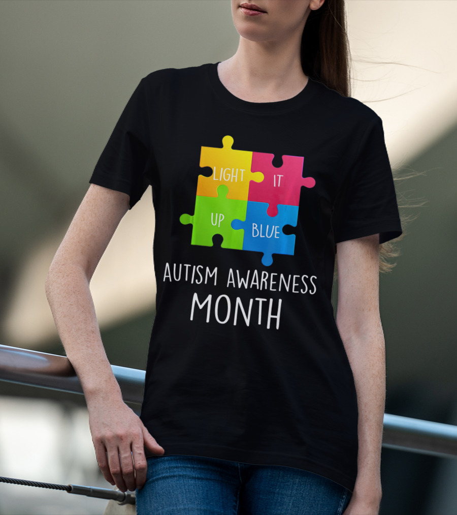 Light It Up Blue Autism Awareness Month Puzzle Piece T-Shirt