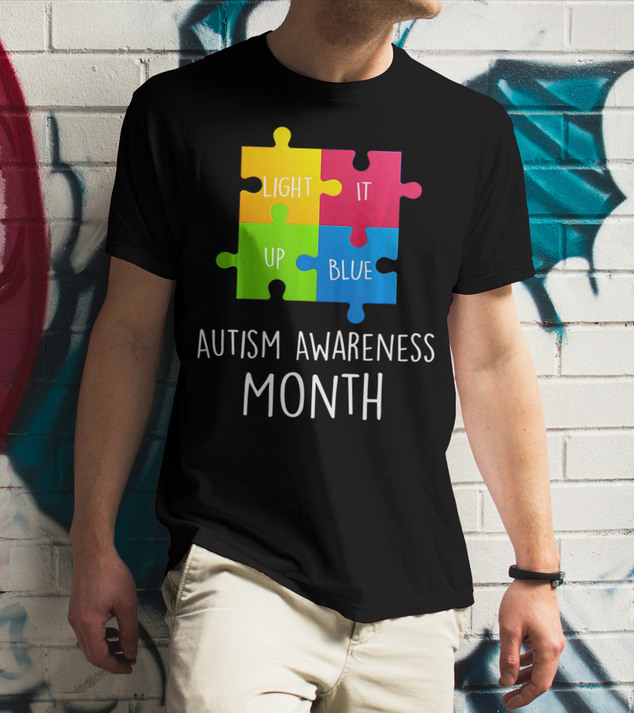 Light It Up Blue Autism Awareness Month Puzzle Piece T-Shirt
