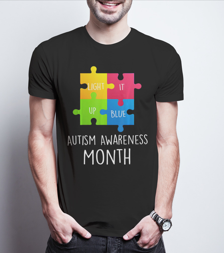 Light It Up Blue Autism Awareness Month Puzzle Piece T-Shirt