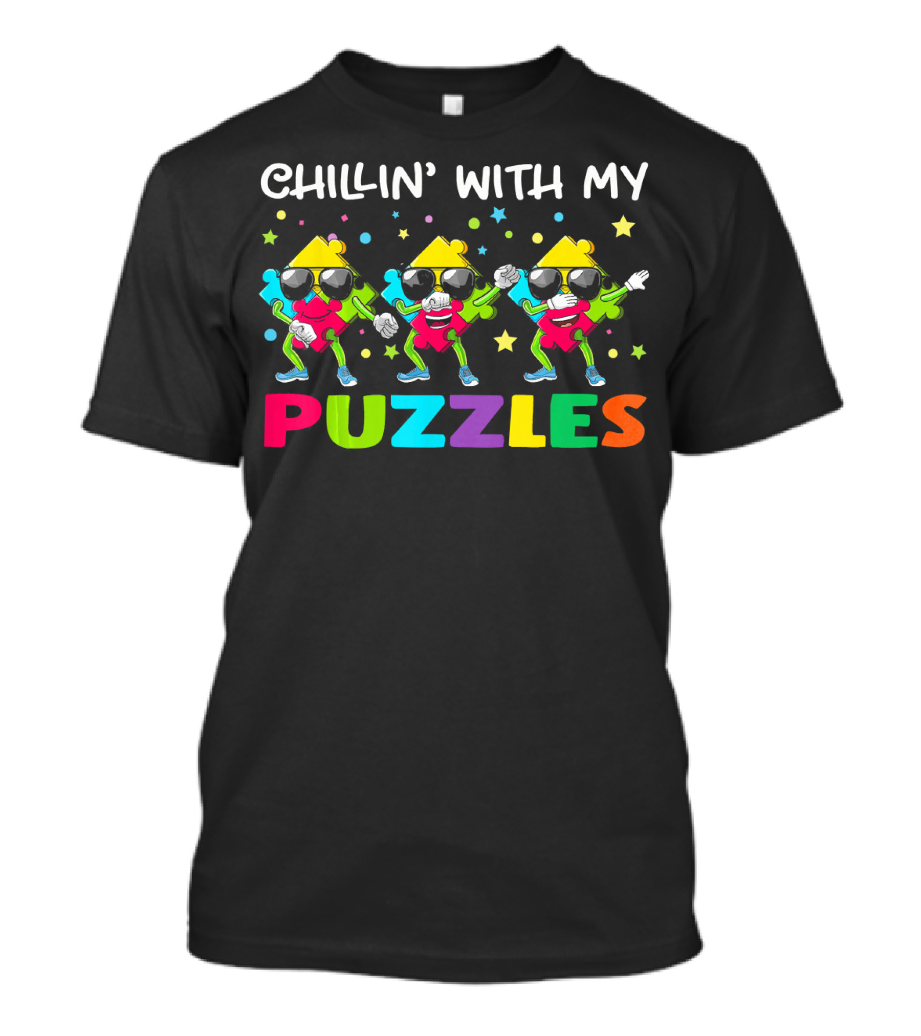 Chillin With My Puzzles Cool Dancing Characters With Autism Awareness T-Shirt