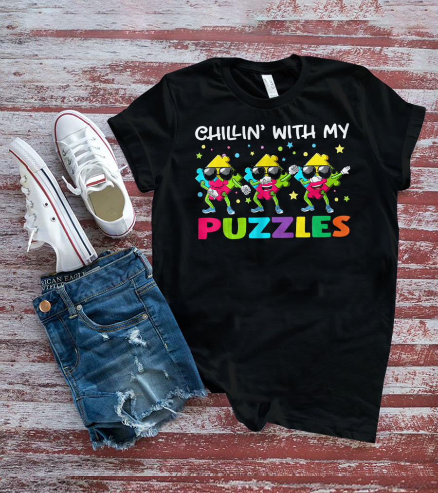 Chillin With My Puzzles Cool Dancing Characters With Autism Awareness T-Shirt