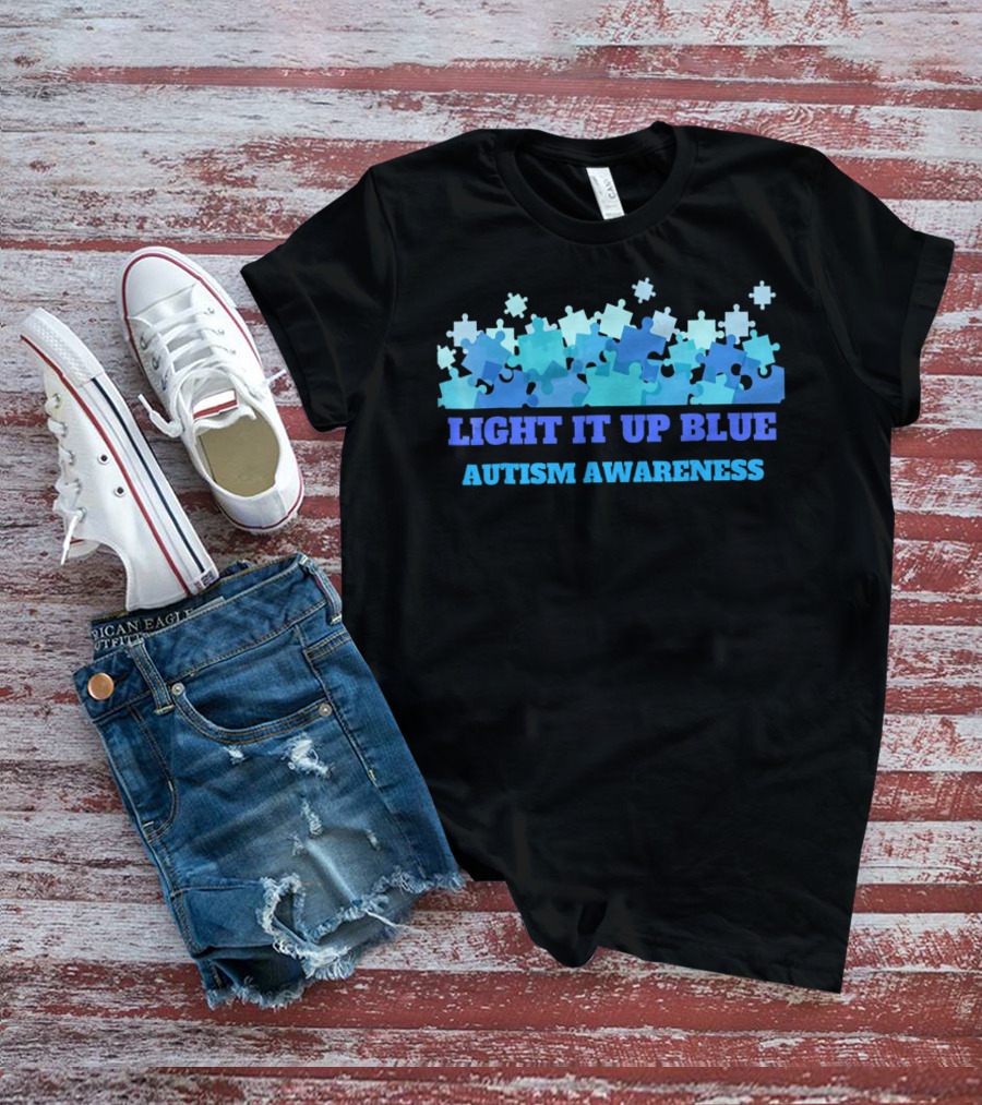 Light It Up Blue Autism Awareness Puzzle Pieces T-Shirt