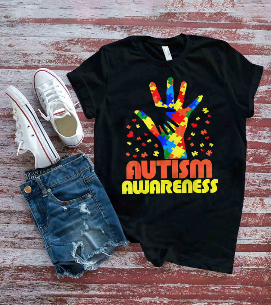 Autism Awareness Puzzle Piece Hand Son Daughter T-Shirt