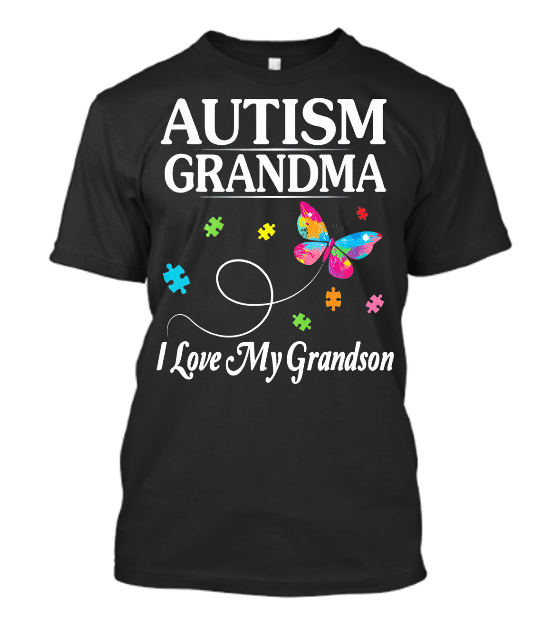 Autism Grandma I Love My Grandson Butterfly Puzzle Pieces T-Shirt