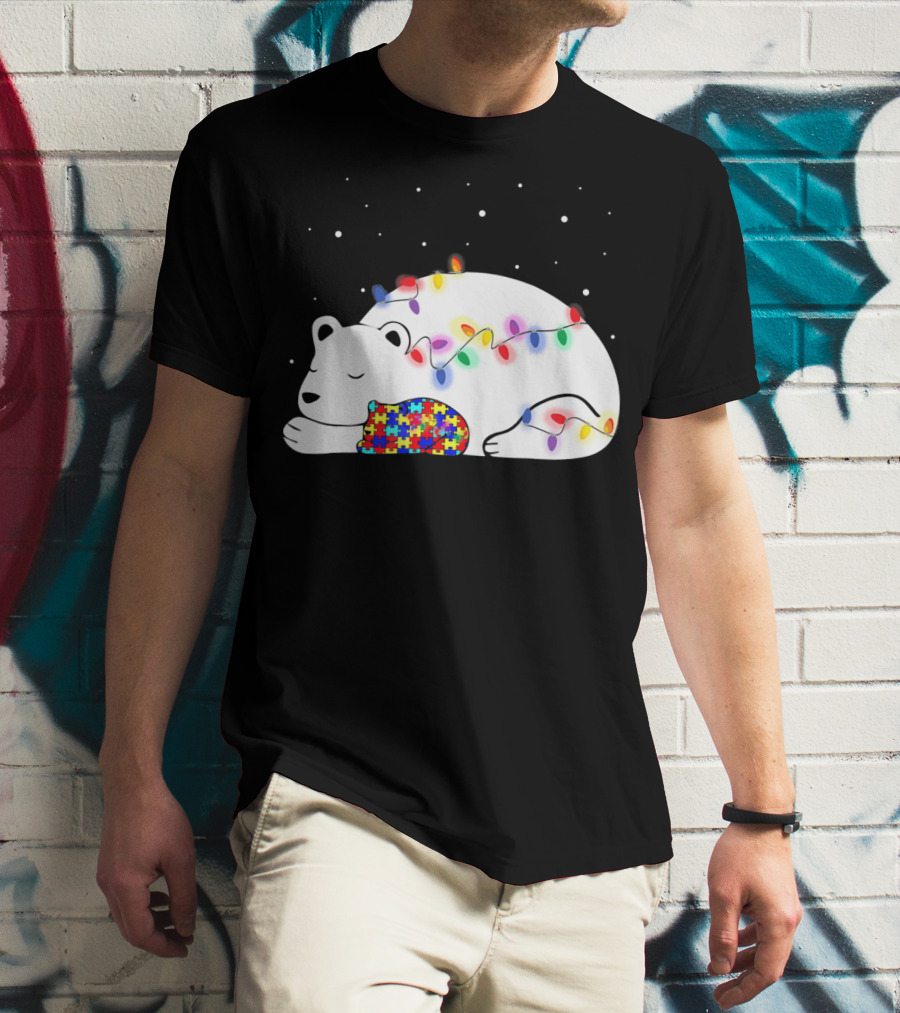 Autism Awareness Mama Bear Christmas Lights Puzzle T-Shirt