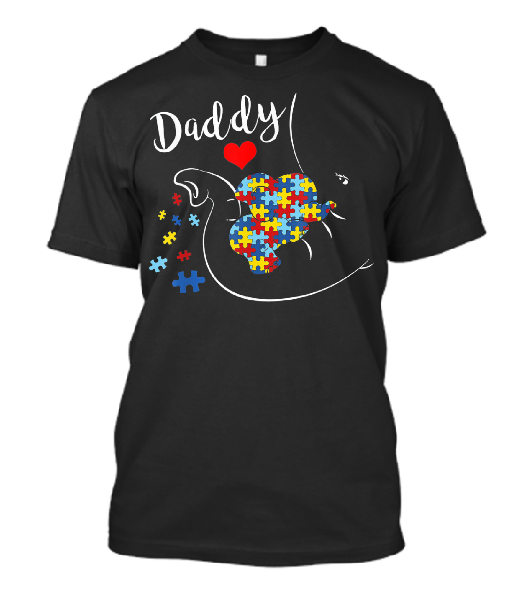 Daddy Elephant With Autism Awareness Puzzle Heart T-Shirt