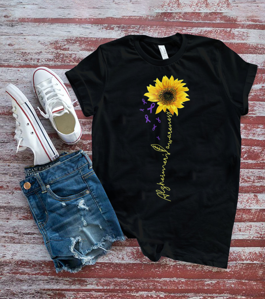Sunflower Purple Ribbons Alzheimer's Awareness T-Shirt