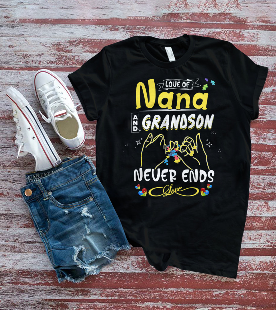 Love Of Nana And Grandson Never Ends Love Puzzle Connection T-Shirt