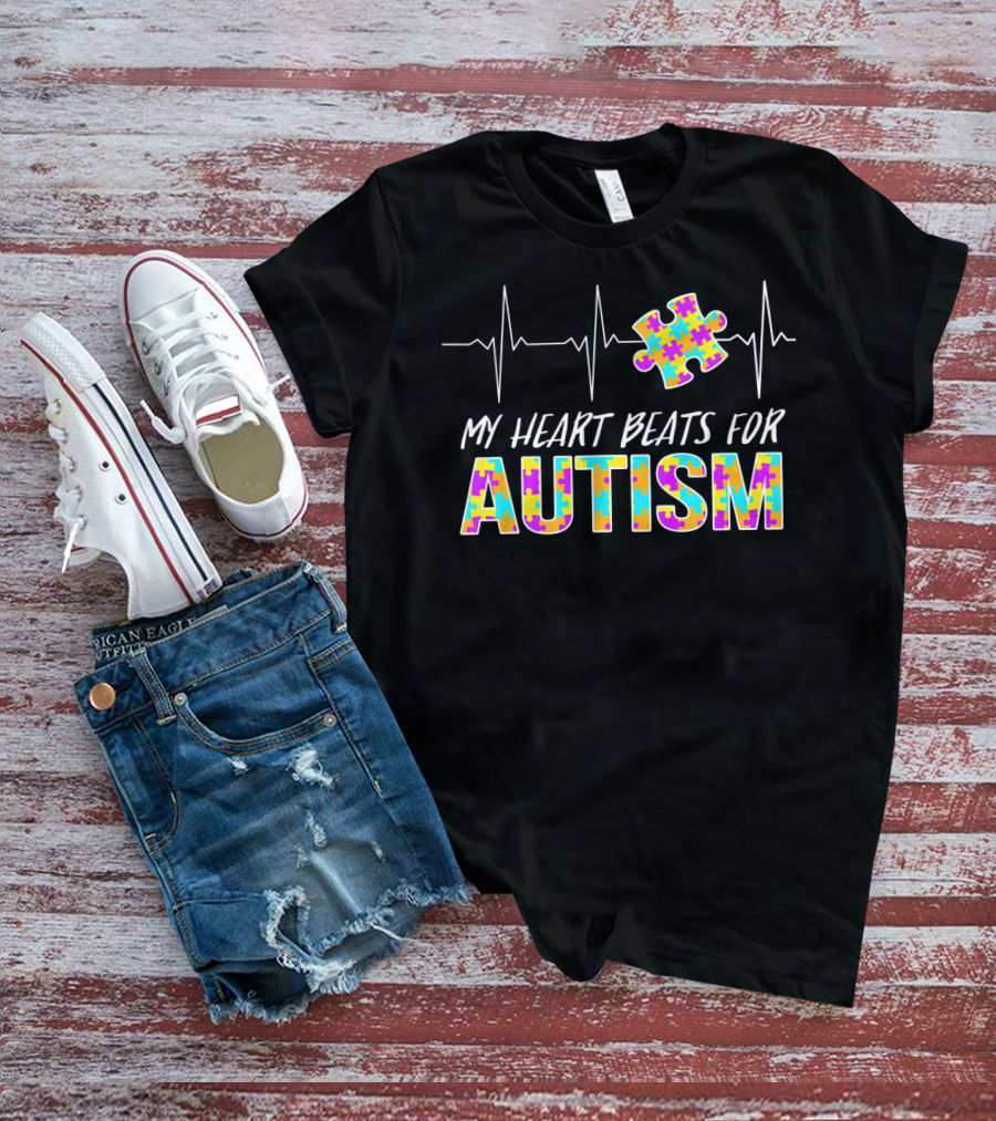 My Heart Beats For Autism Awareness Puzzle Piece T-Shirt