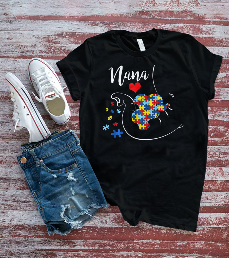 Nana Elephant Puzzle Heart Autism Awareness T-Shirt