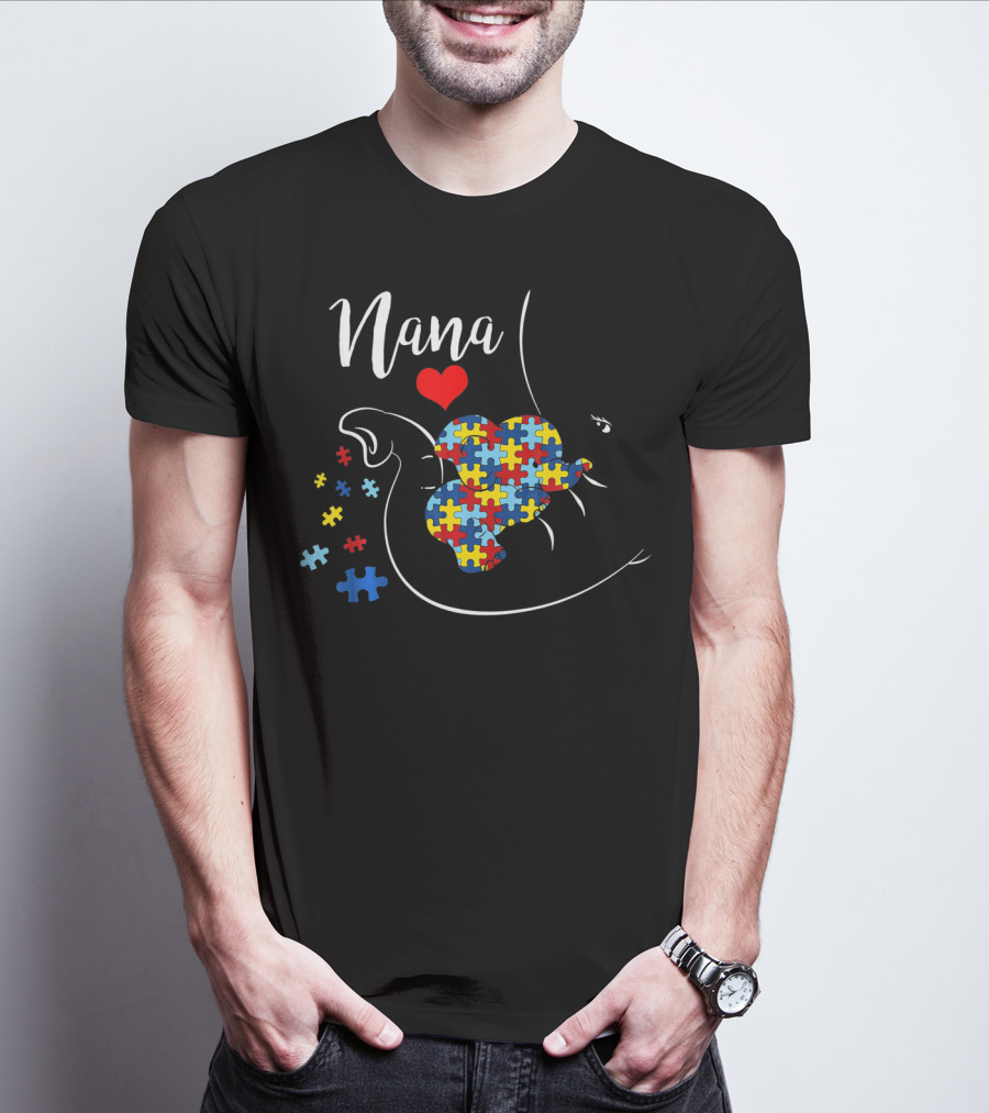 Nana Elephant Puzzle Heart Autism Awareness T-Shirt