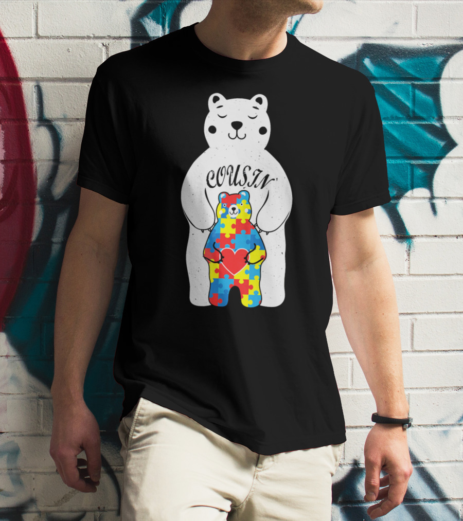 Cousin Bear Holding Autism Awareness Puzzle Heart ASD T-Shirt