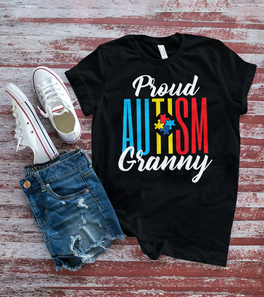 Proud Autism Granny With Colorful Puzzle Awareness T-Shirt