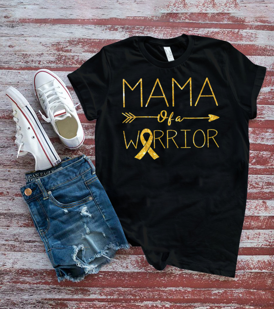 MAMA Of A Warrior Golden Ribbon Childhood Cancer Awareness T-Shirt