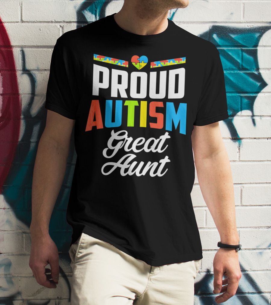 Proud Autism Great Aunt Puzzle Heart Awareness Support T-Shirt