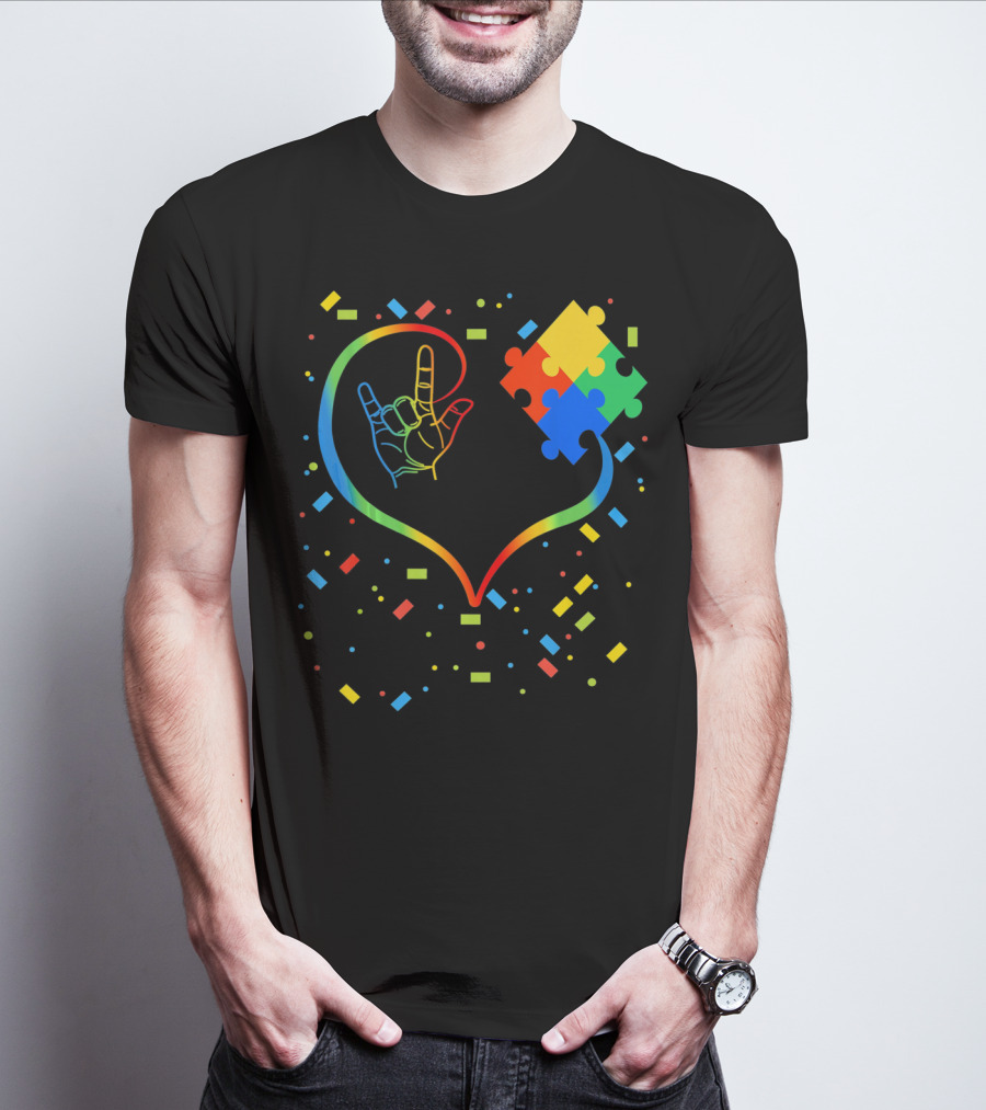Autism Awareness Special Ed Teacher ASL Heart Puzzle T-Shirt