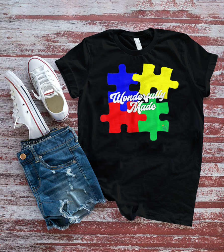 Wonderfully Made Autism Awareness Puzzle Pieces T-Shirt