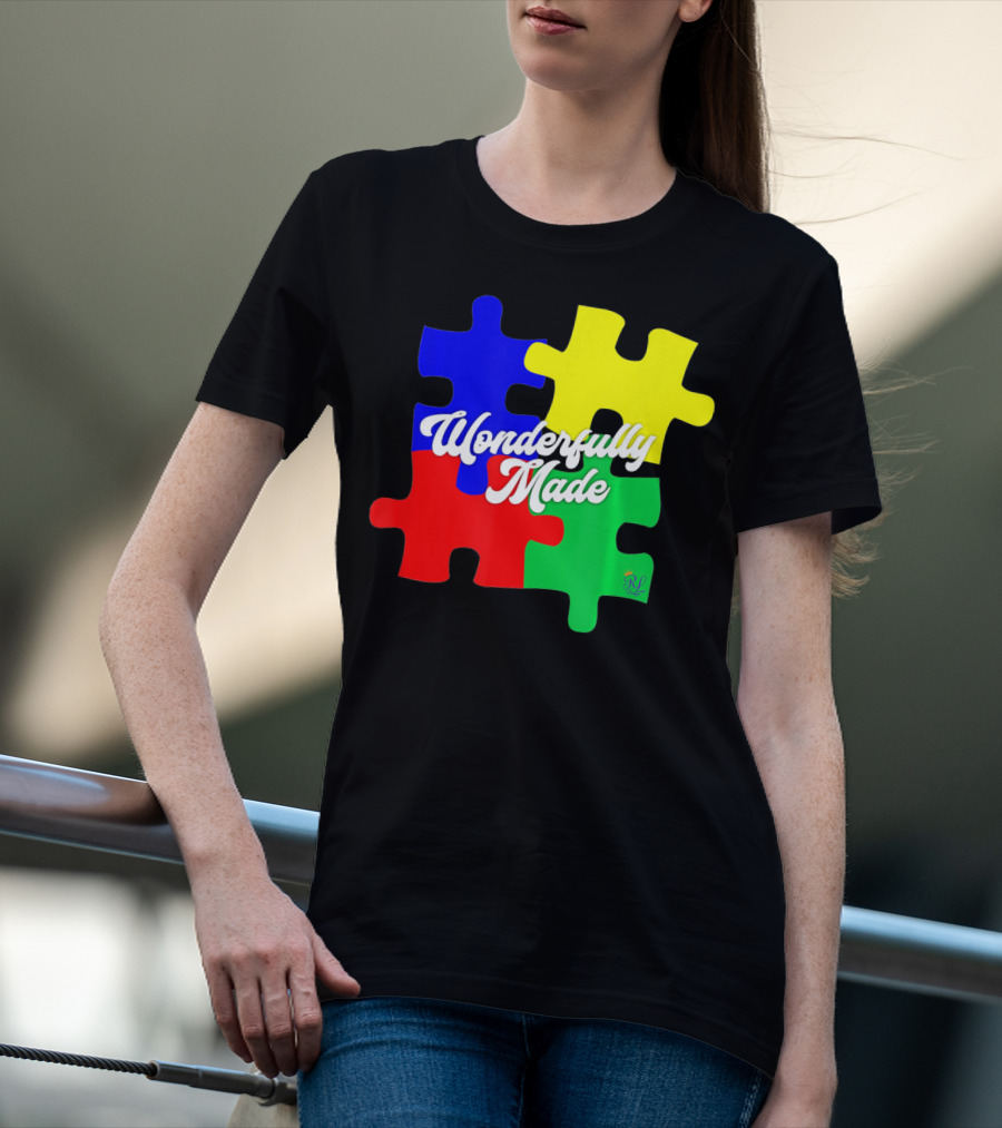 Wonderfully Made Autism Awareness Puzzle Pieces T-Shirt
