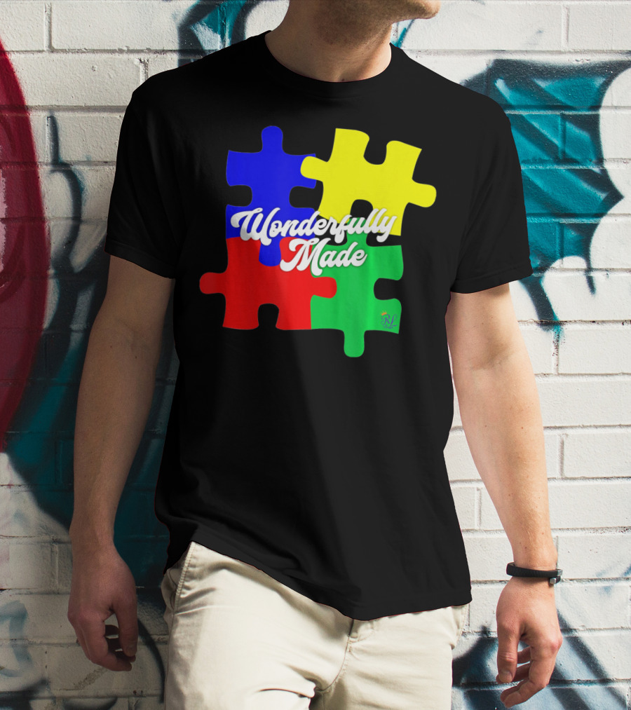 Wonderfully Made Autism Awareness Puzzle Pieces T-Shirt