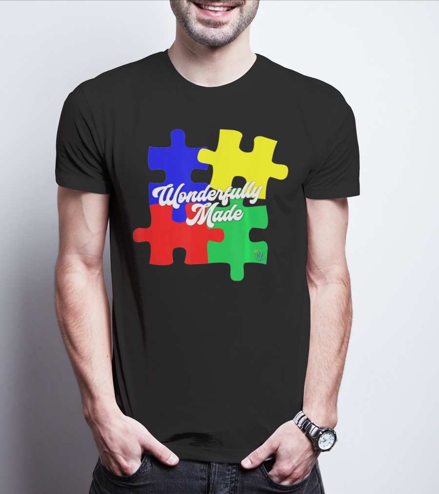 Wonderfully Made Autism Awareness Puzzle Pieces T-Shirt