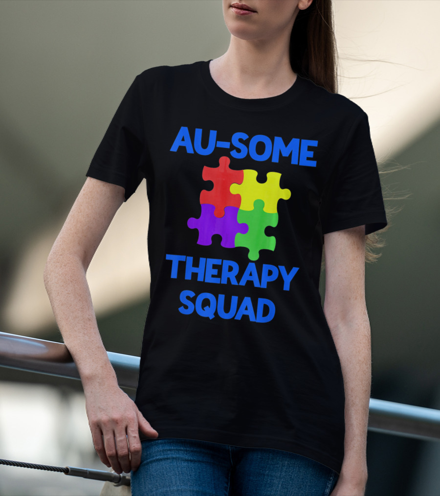 AU-SOME Therapy Squad Autism Awareness Puzzle Pieces T-Shirt