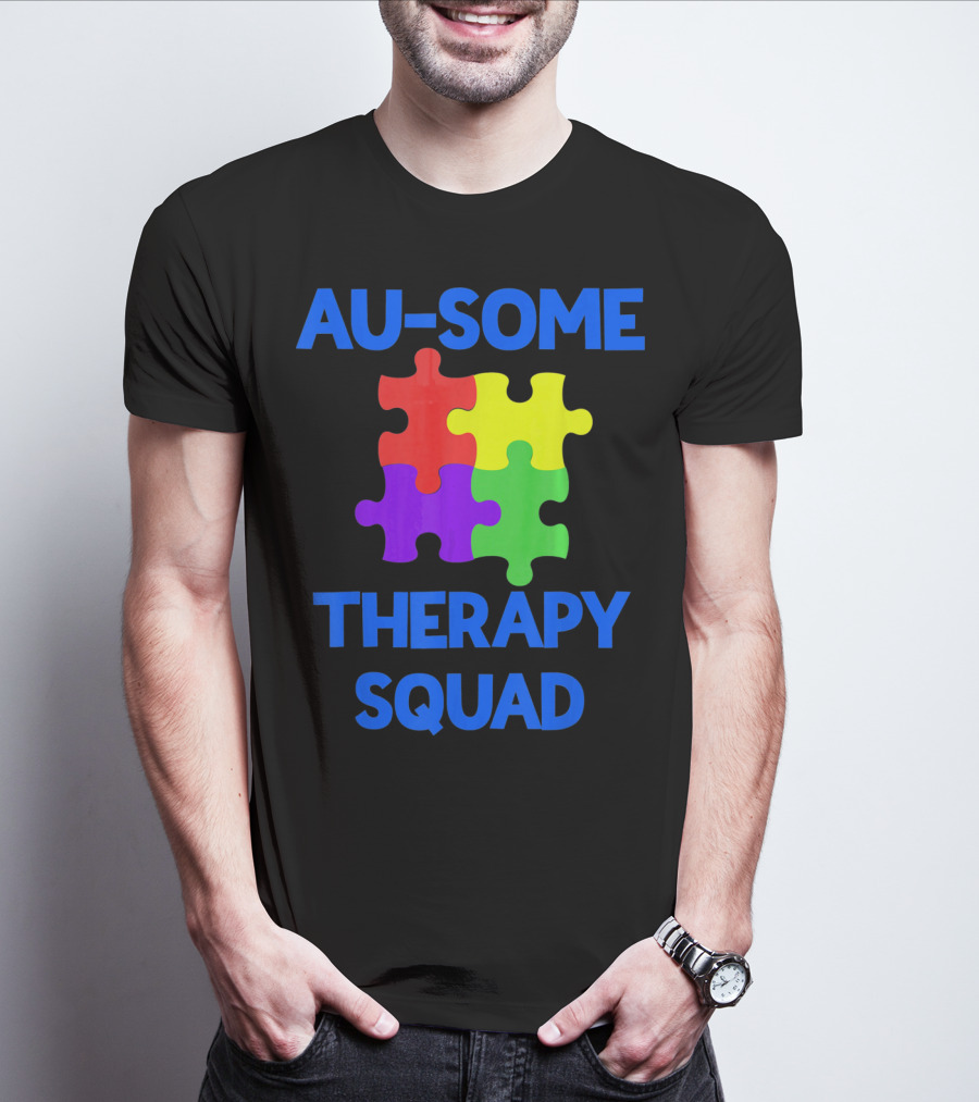 AU-SOME Therapy Squad Autism Awareness Puzzle Pieces T-Shirt