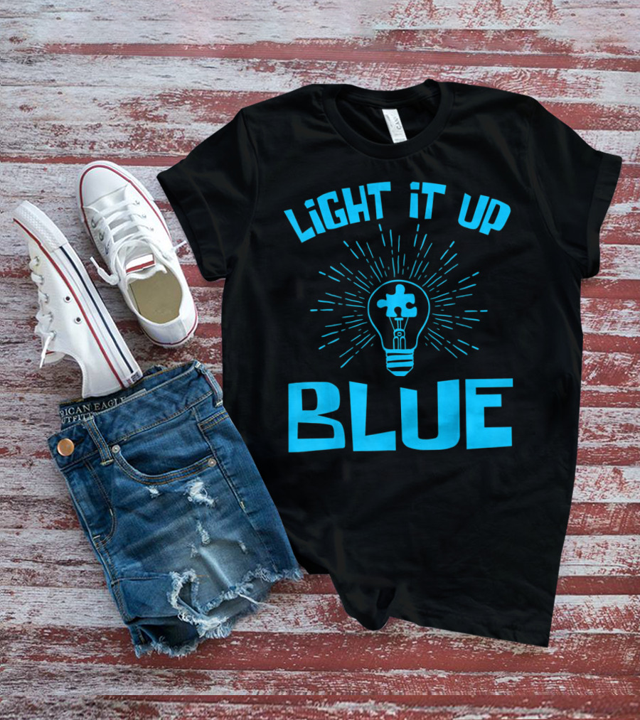 Light It Up Blue Autism Awareness Puzzle Bulb T-Shirt