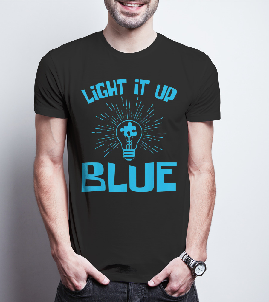 Light It Up Blue Autism Awareness Puzzle Bulb T-Shirt