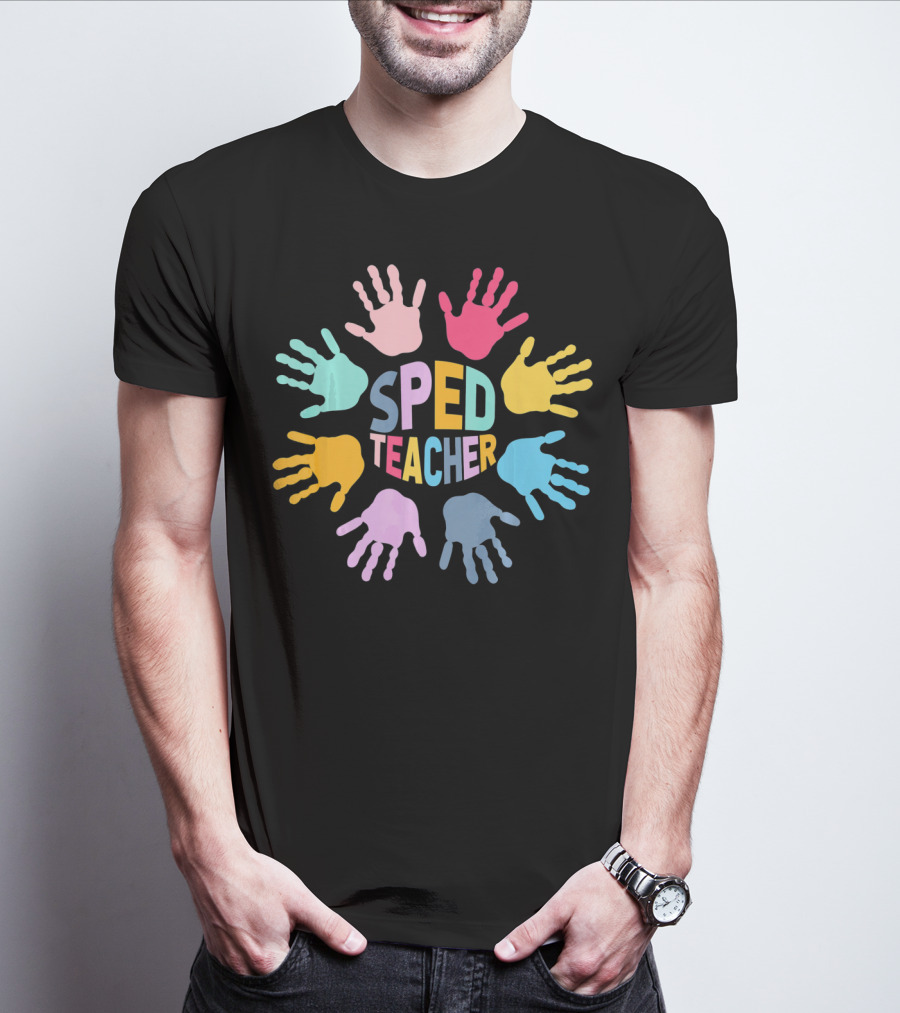 SPED Teacher Colorful Handprint Autism Puzzle Awareness T-Shirt