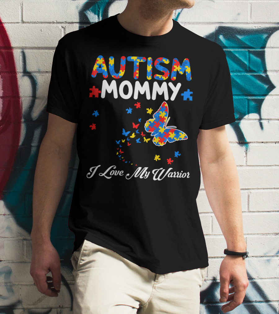 Autism Mommy I Love My Warrior Butterfly Puzzle T-Shirt
