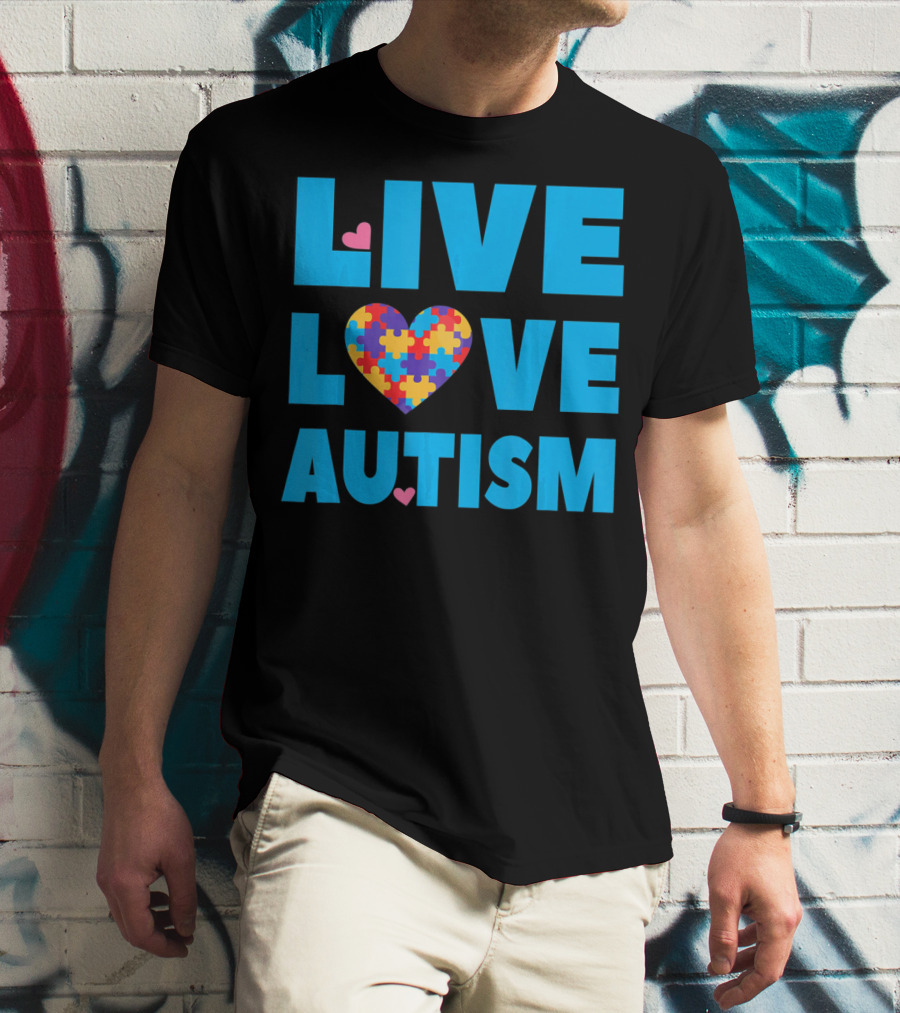 Live Love Autism Autism Mom Awareness Puzzle Heart T-Shirt