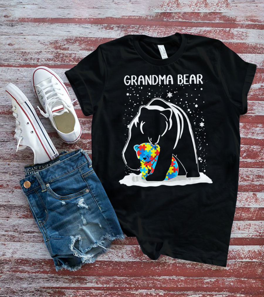 Grandma Bear With Baby Bear Autism Awareness Puzzle T-Shirt