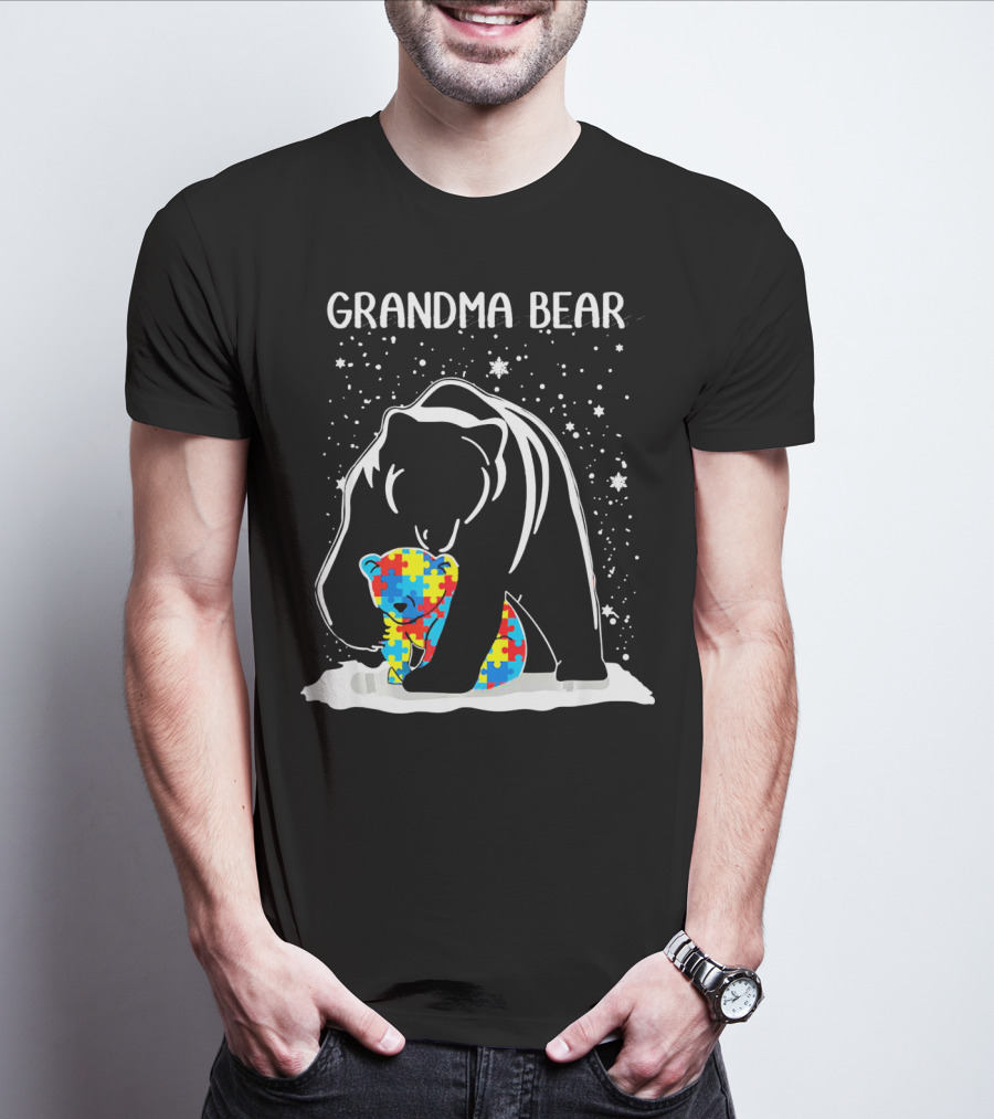 Grandma Bear With Baby Bear Autism Awareness Puzzle T-Shirt