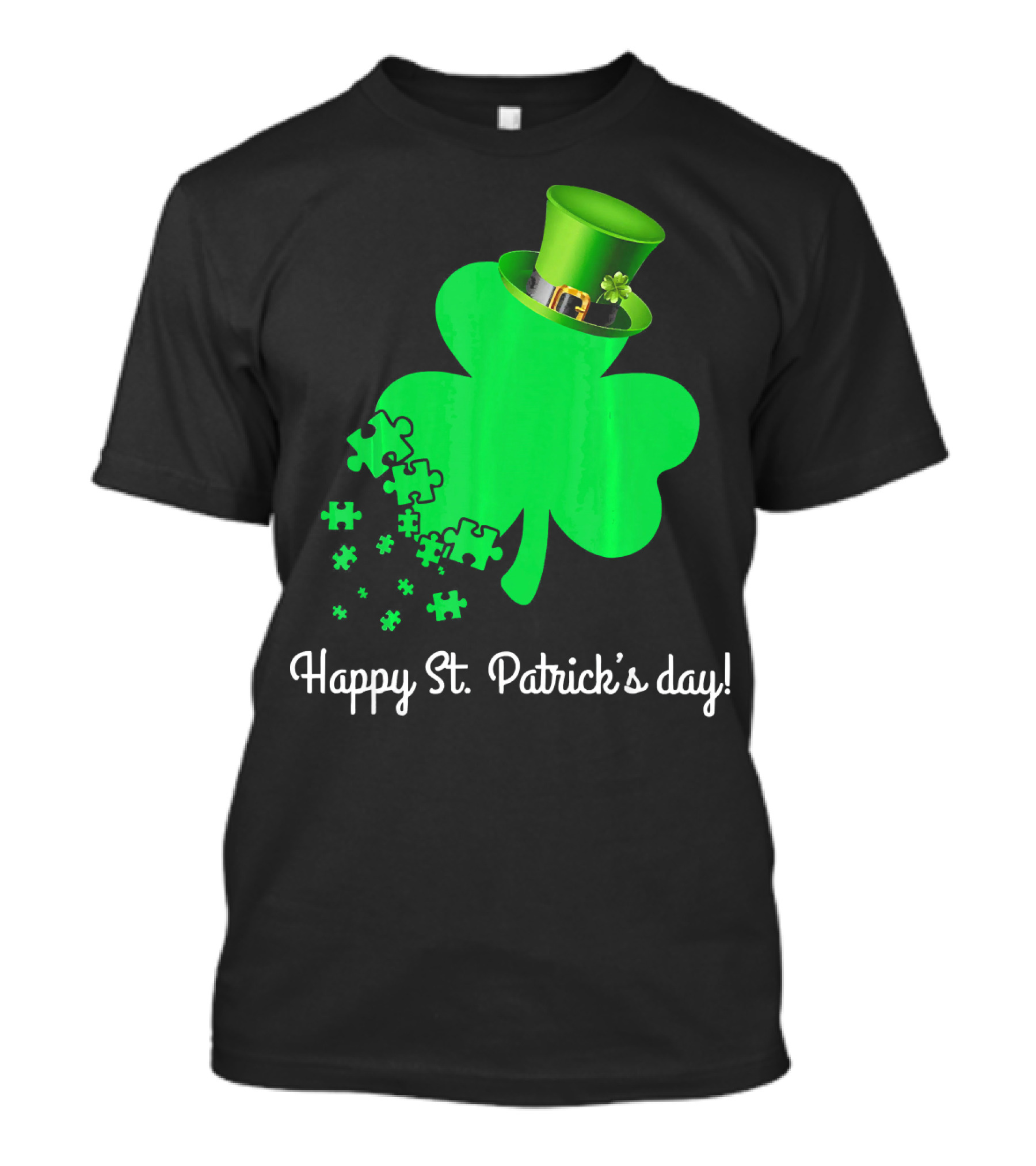 Happy St. Patrick's Day Shamrock With Puzzle Pieces Autism Awareness T-Shirt
