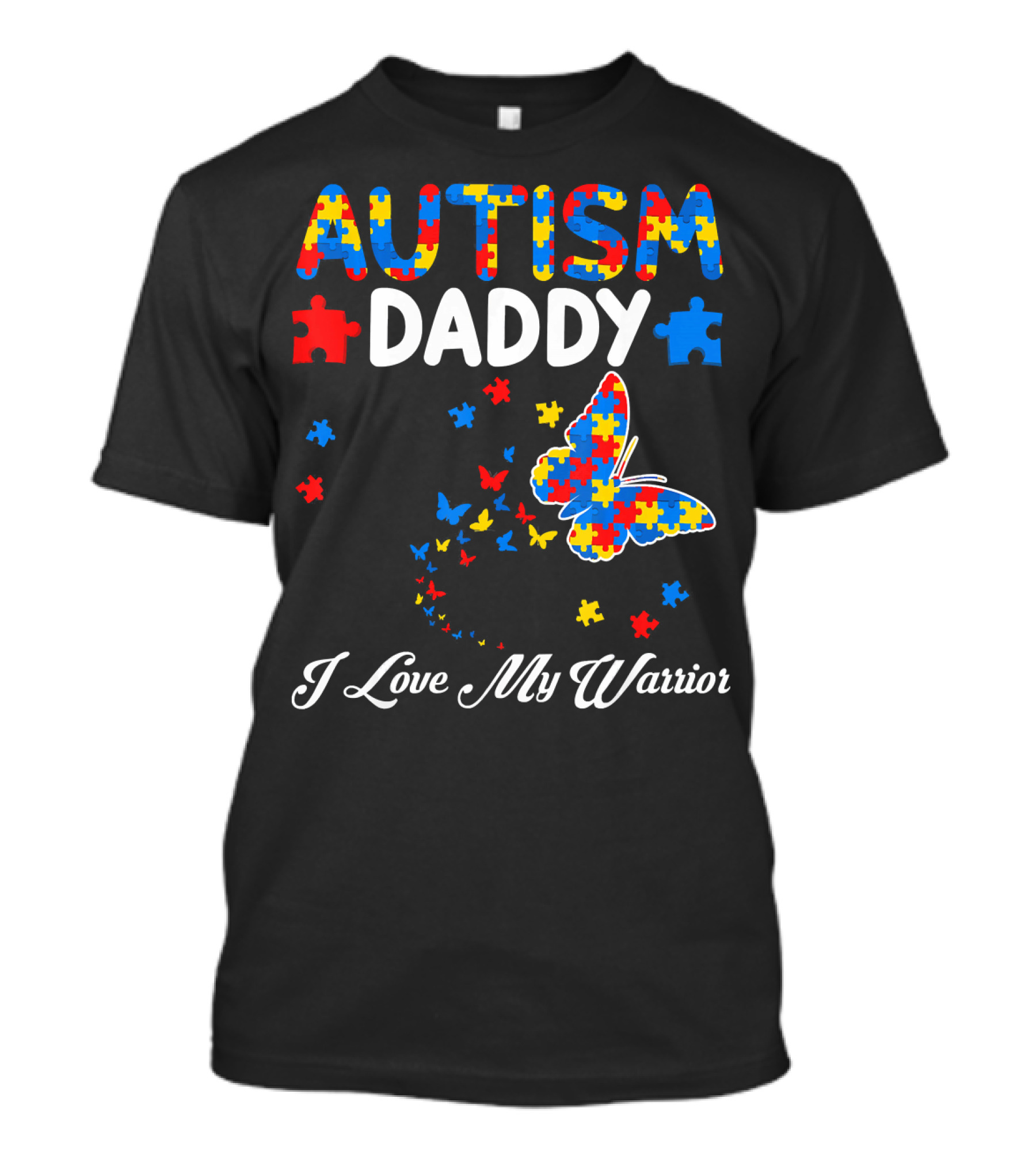 Autism Daddy I Love My Warrior Butterfly Puzzle Pieces T-Shirt