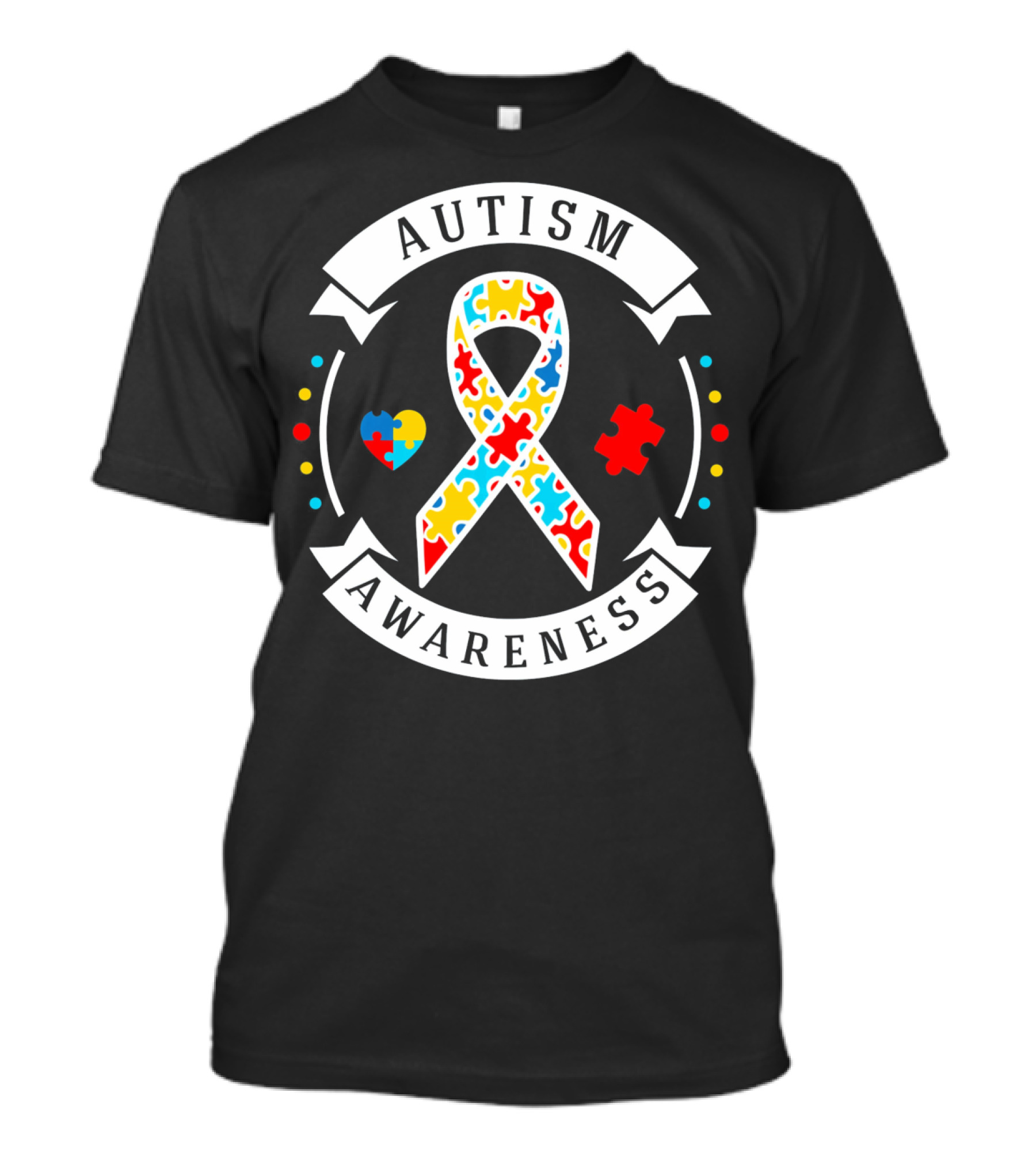 Autism Awareness White Puzzle Piece Ribbon Heart T-Shirt