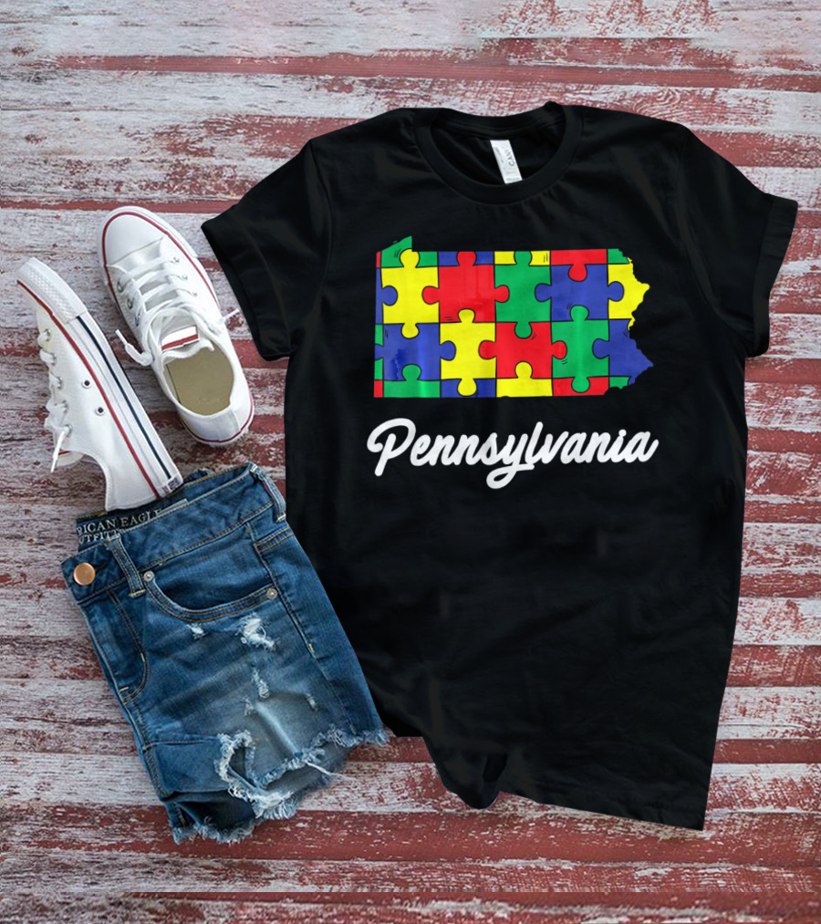 Pennsylvania Autism Puzzle Map Awareness T-Shirt