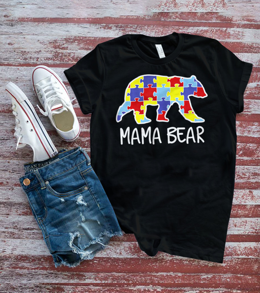 Mama Bear Puzzle Piece Autism Awareness T-Shirt