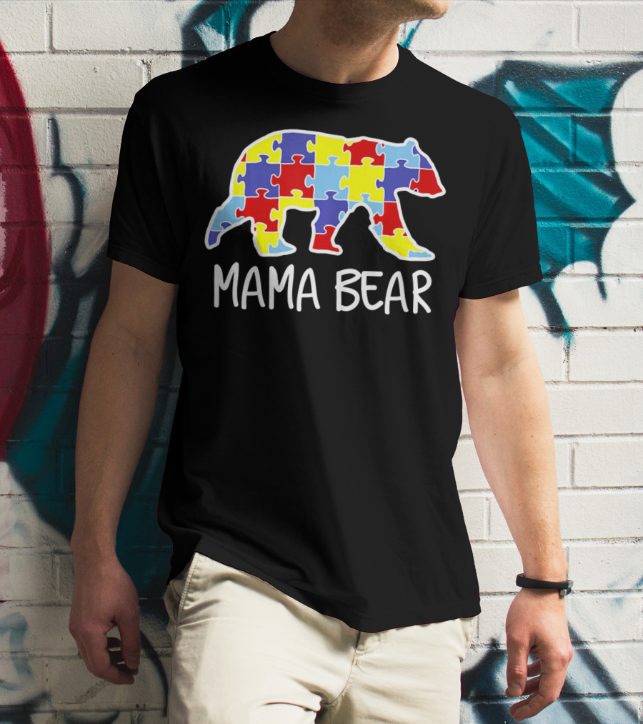 Mama Bear Puzzle Piece Autism Awareness T-Shirt