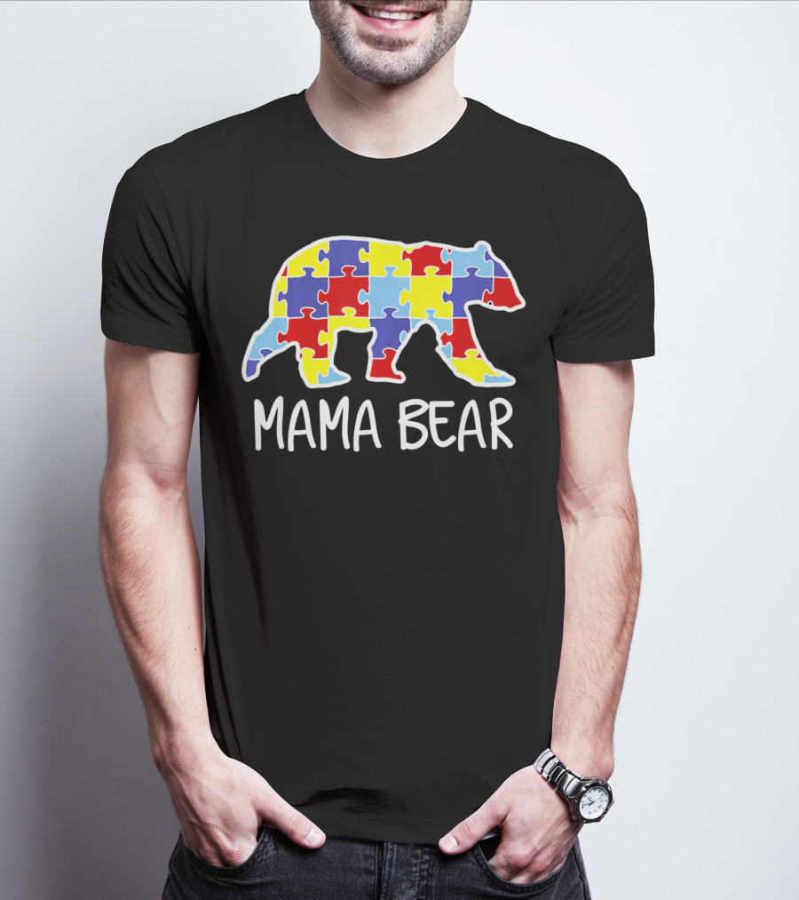 Mama Bear Puzzle Piece Autism Awareness T-Shirt