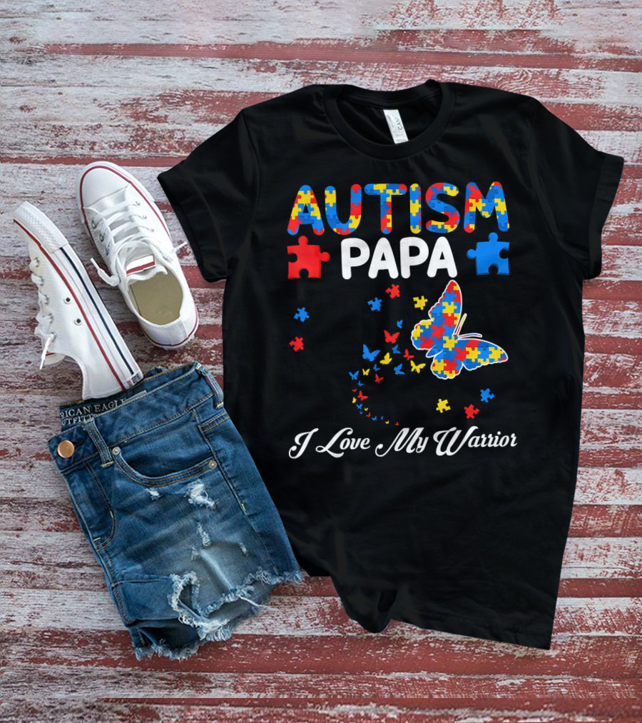 Autism Papa I Love My Warrior Butterfly Puzzle T-Shirt