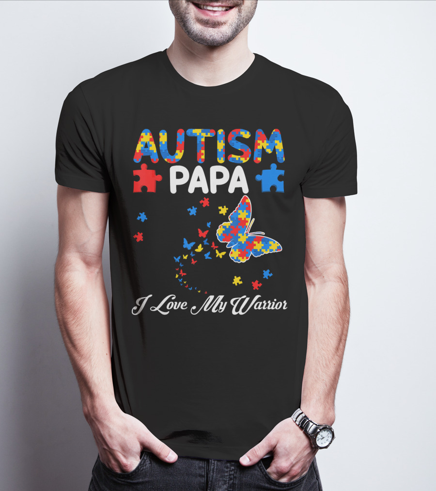 Autism Papa I Love My Warrior Butterfly Puzzle T-Shirt