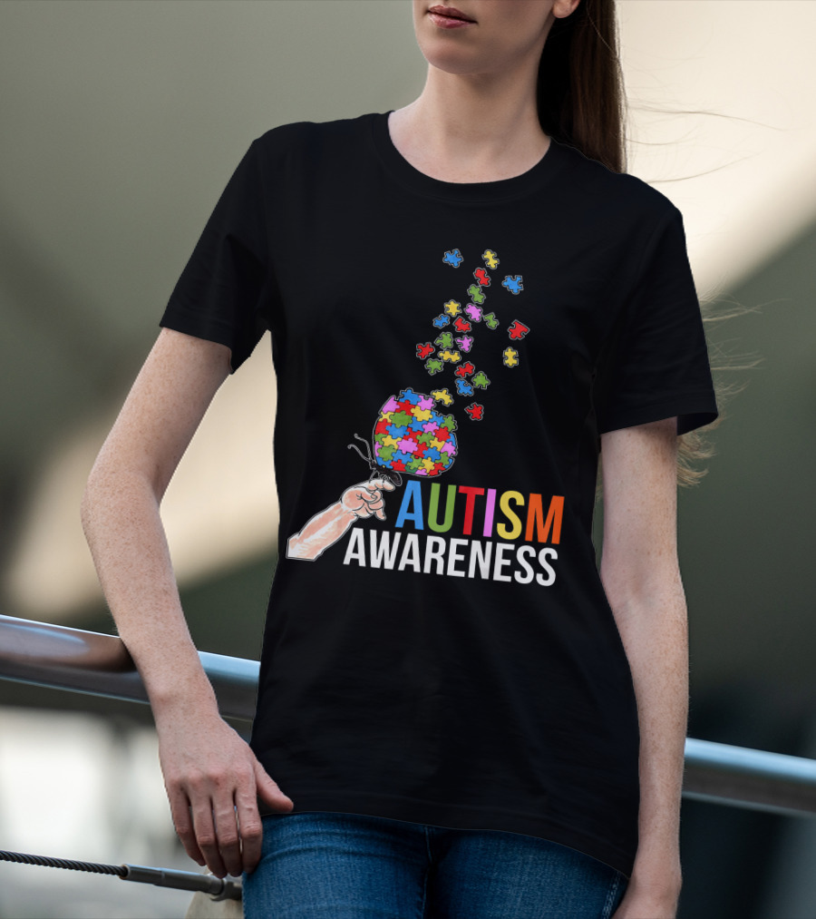 Autism Awareness Butterfly Puzzle Pieces Balloon T-Shirt