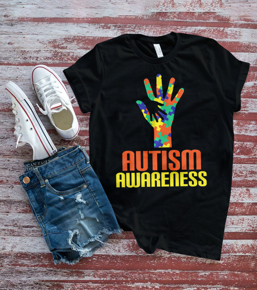 AUTISM AWARENESS Support Autism Speaks Puzzle Piece Hand T-Shirt