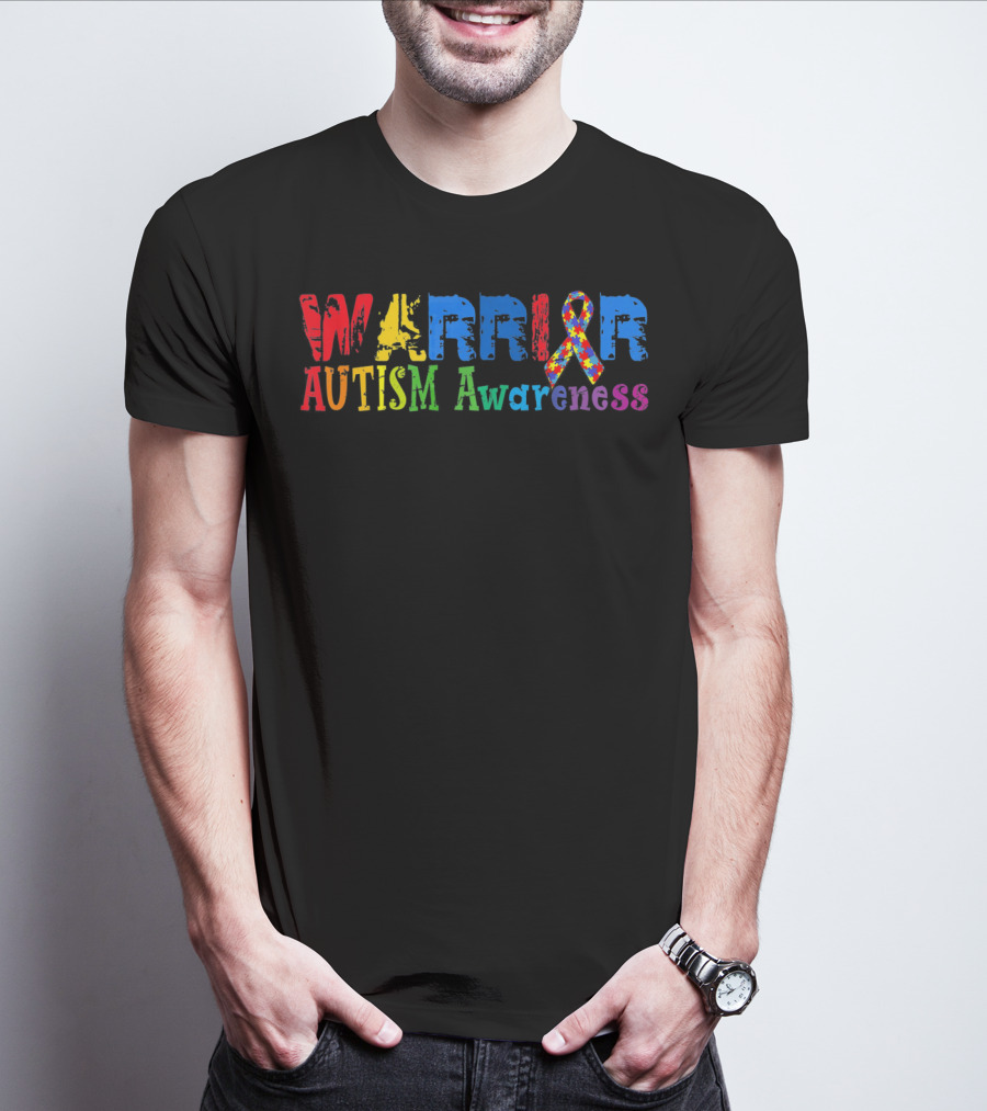Warrior Autism Awareness Colorful Puzzle T-Shirt