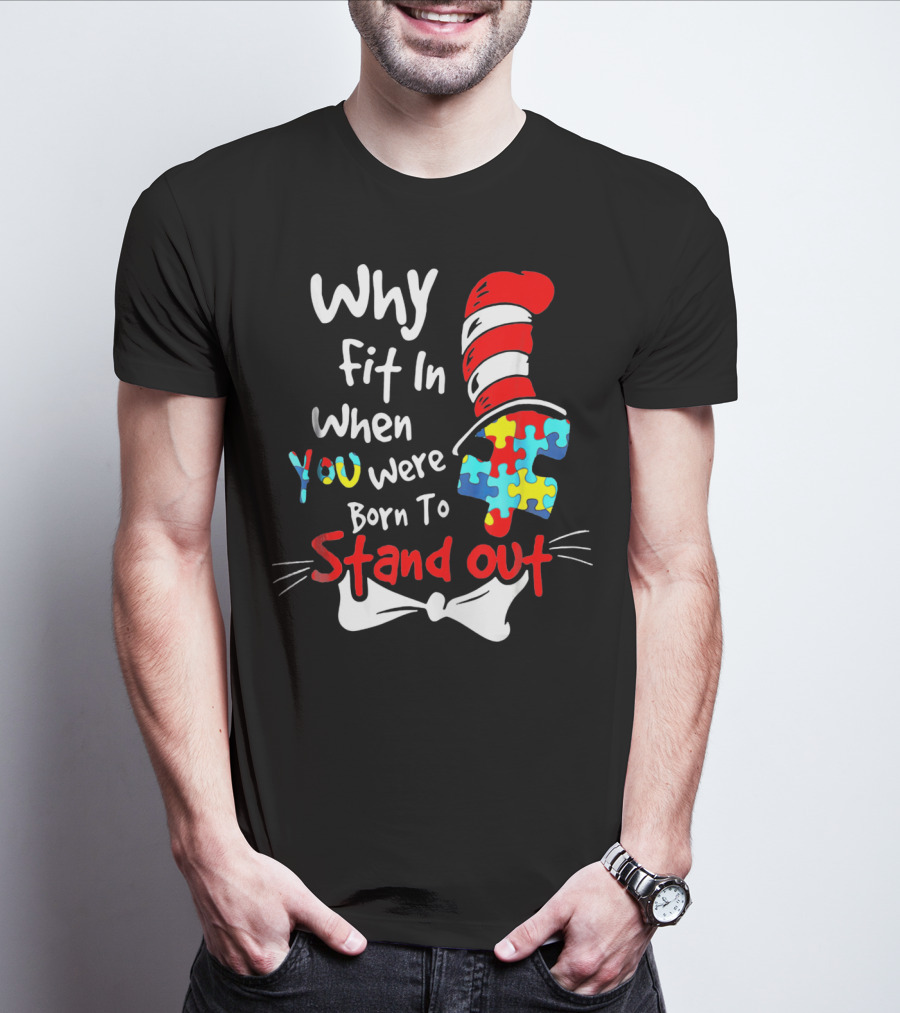 Why Fit In When You Were Born To Stand Out Puzzle Hat Cat Whiskers T-Shirt