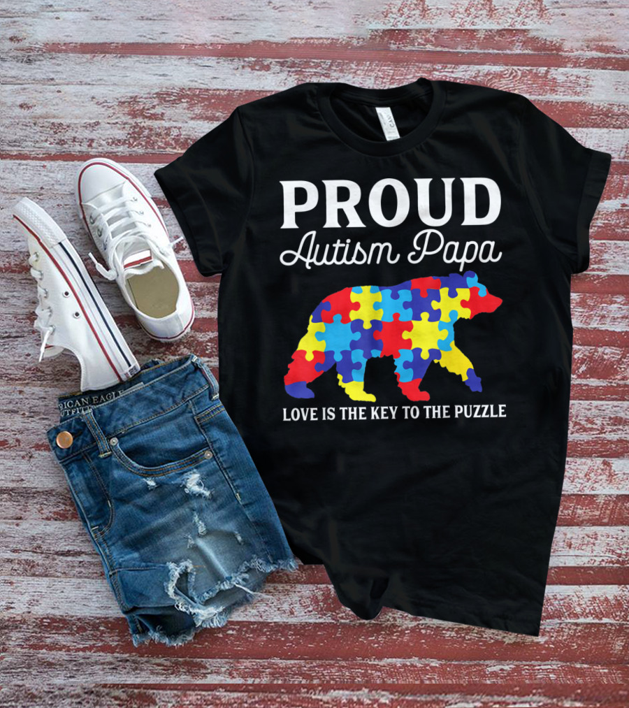 Proud Autism Papa Love Is The Key To The Puzzle T-Shirt