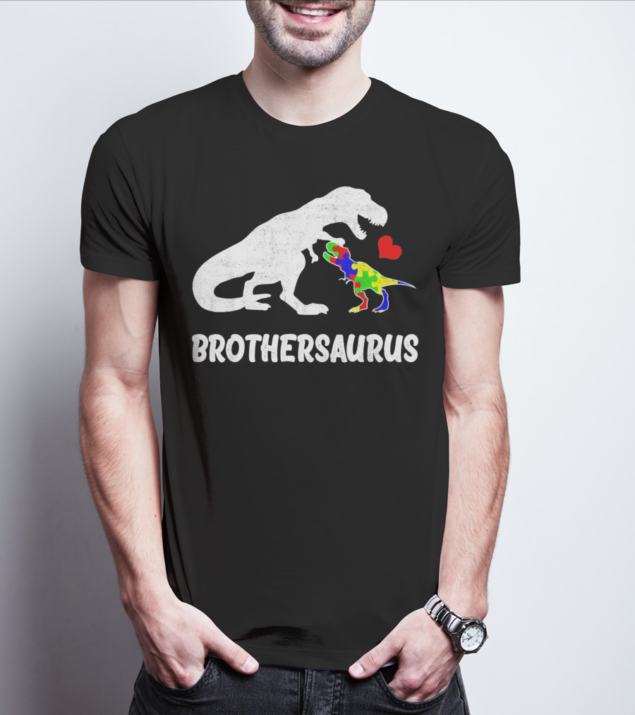 Brothersaurus Strong Dinosaur Autism Heart Puzzle T-Shirt
