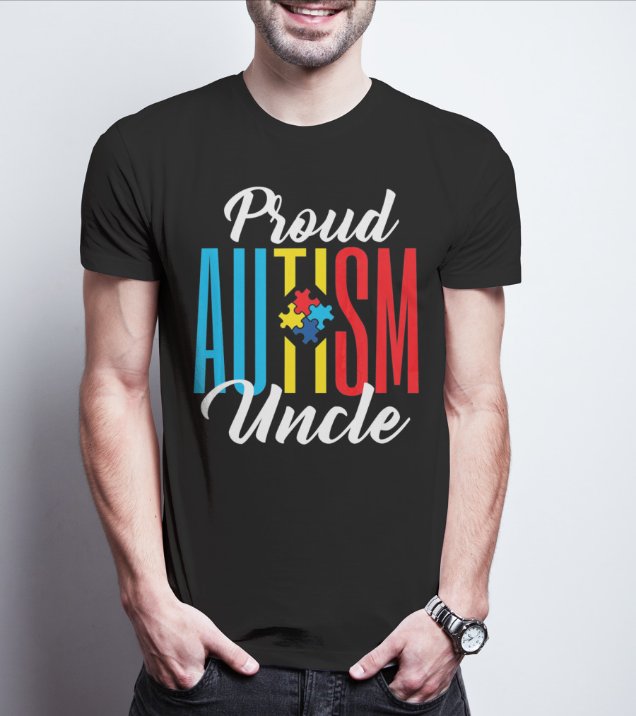 Proud Autism Uncle Puzzle Piece Awareness Support T-Shirt